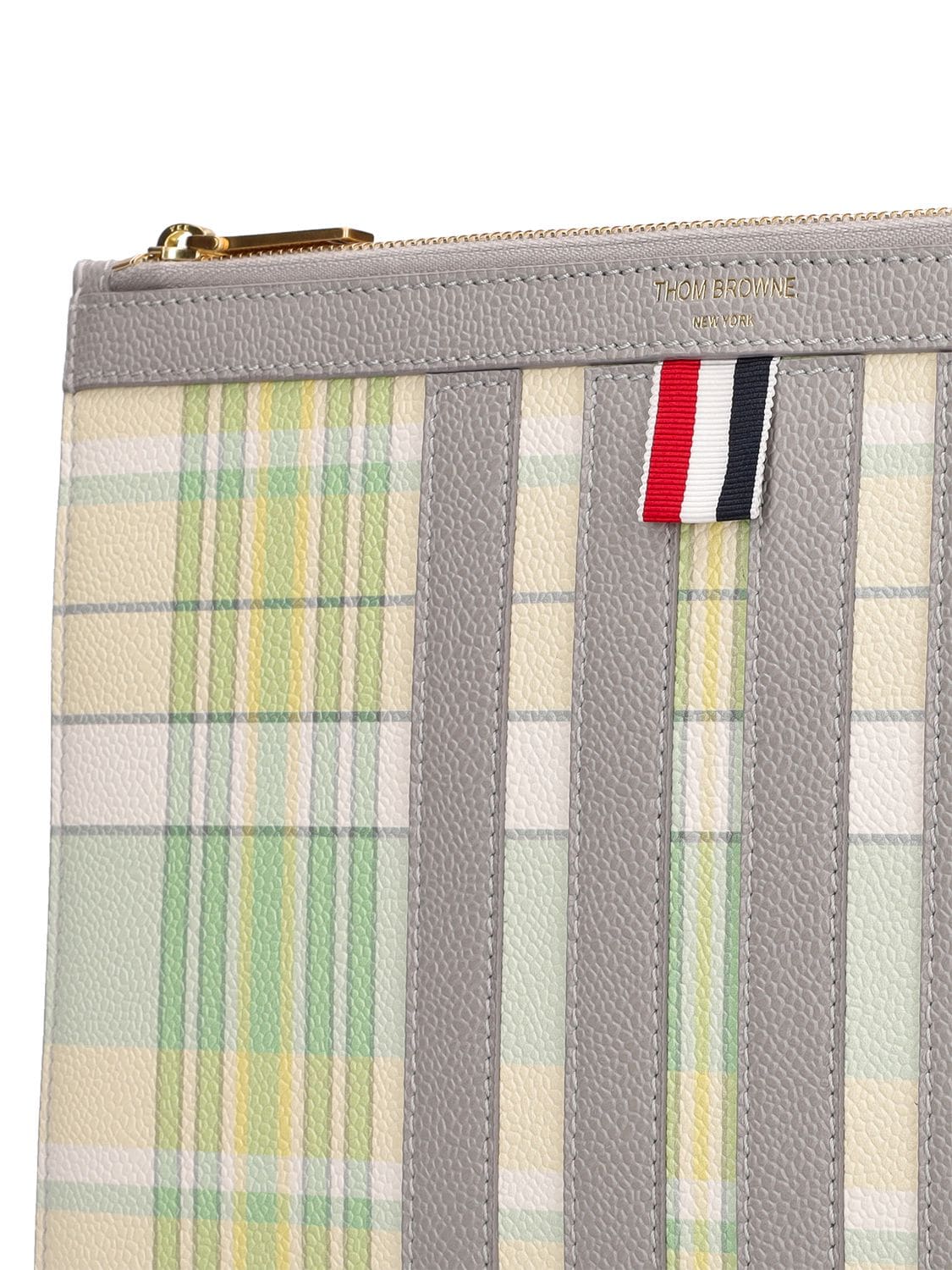Shop Thom Browne Small Striped Leather Document Holder In Light Green