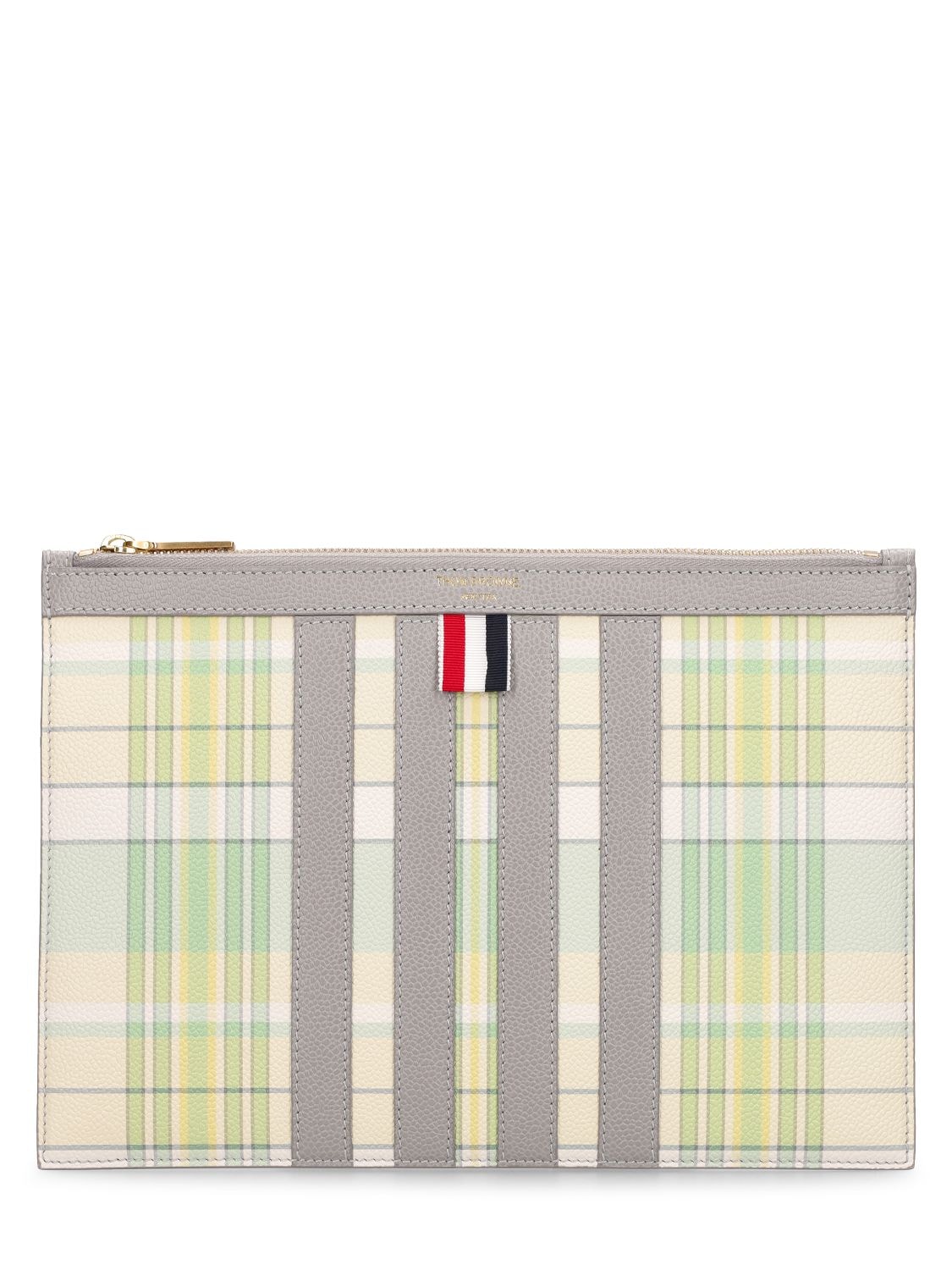 Thom Browne Small Striped Leather Document Holder In Light Green