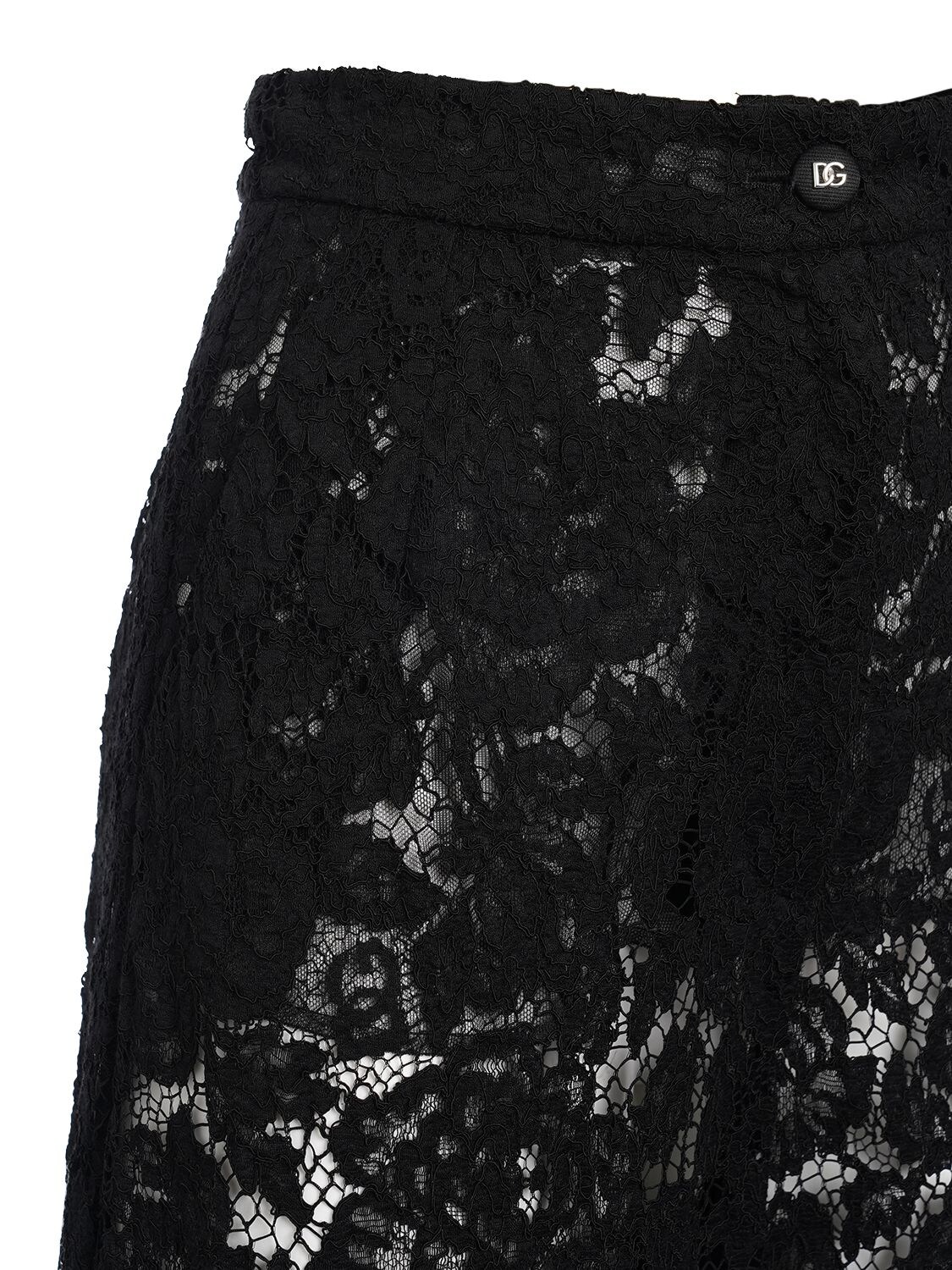 Shop Dolce & Gabbana High Rise Flared Lace Pants In Black