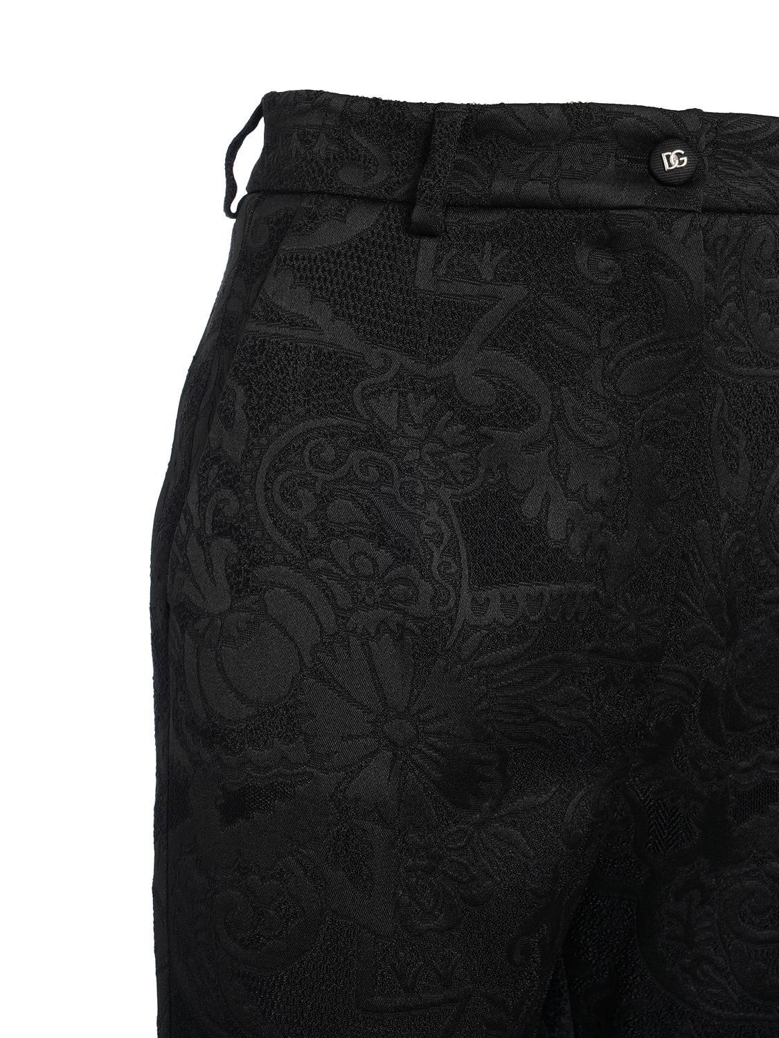Shop Dolce & Gabbana High Rise Jacquard Straight Pants In Black