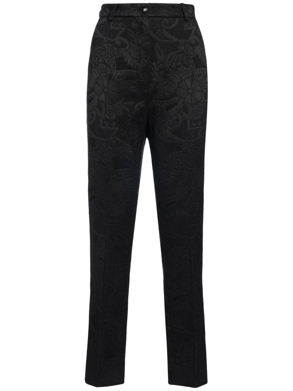Shop Dolce & Gabbana High Rise Jacquard Straight Pants In Black