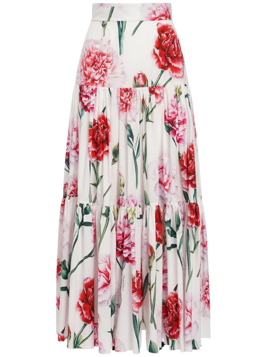 Carnation Print Cotton Poplin Midi Skirt – WOMEN > CLOTHING > SKIRTS