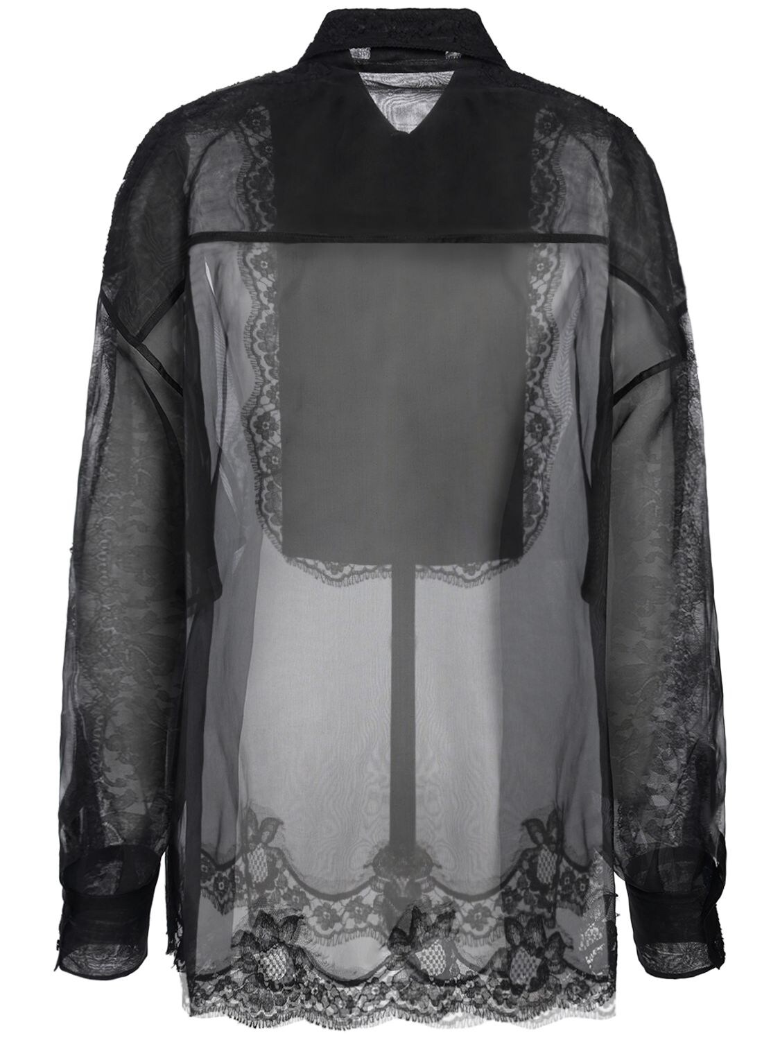 Shop Dolce & Gabbana Silk Blend Organza & Lace Shirt In Black