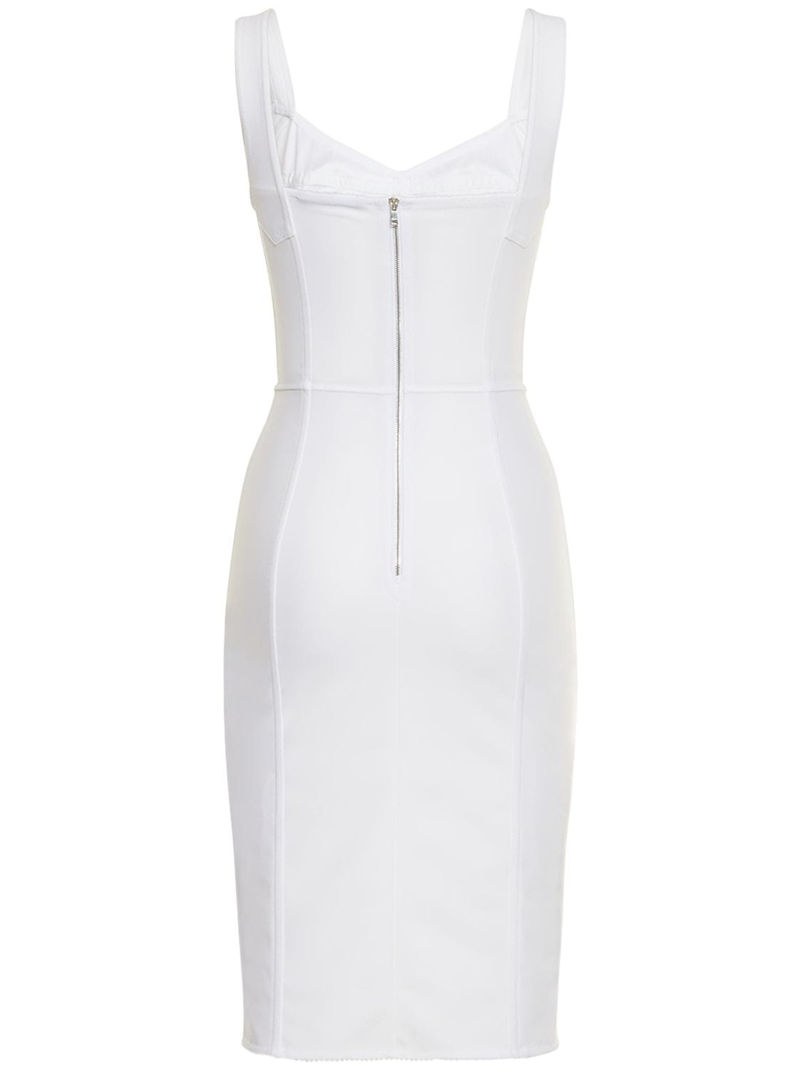 Shop Dolce & Gabbana Lace & Satin Corset Midi Dress In White