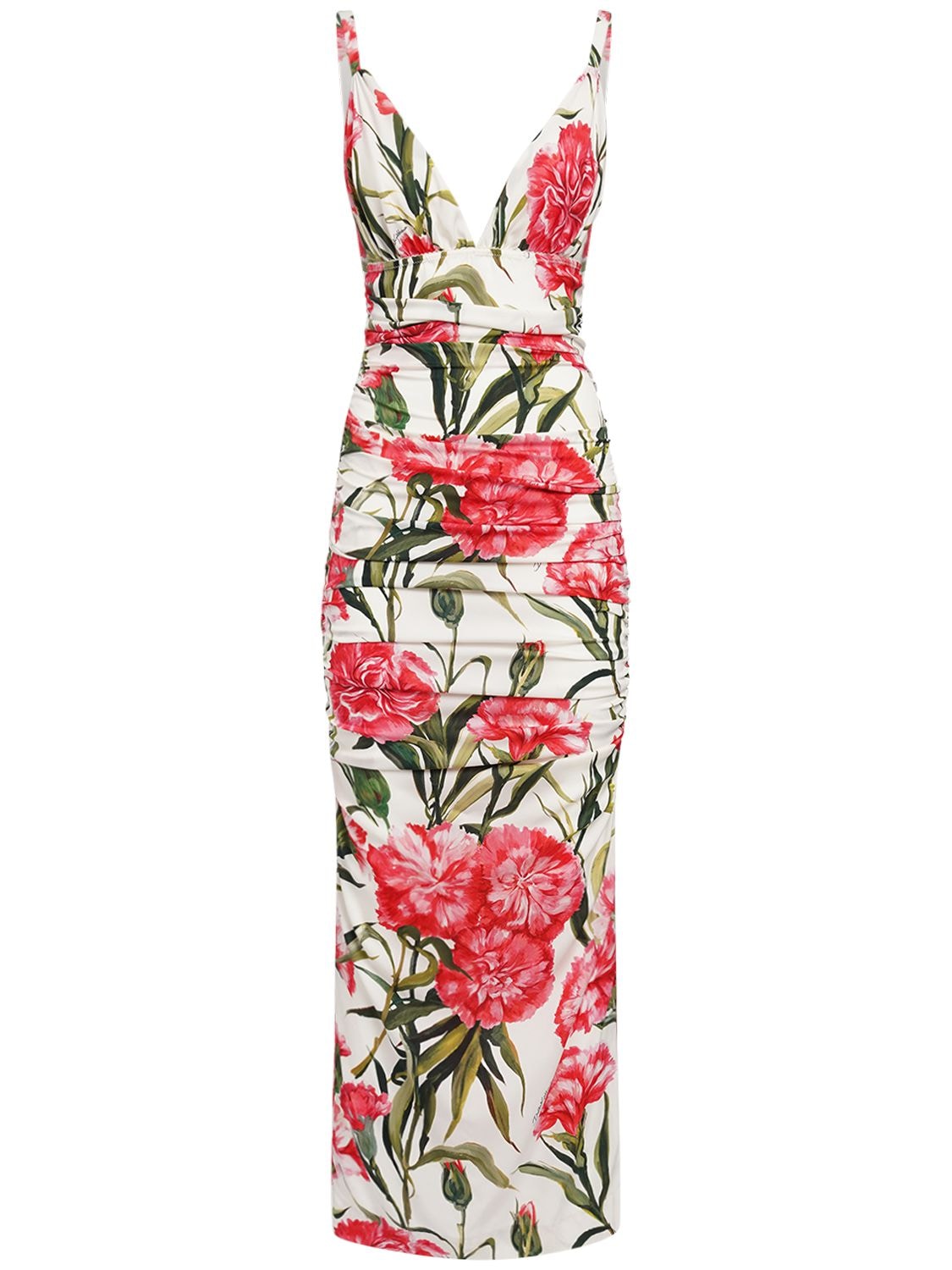 Carnation Print Charmeuse Midi Dress – WOMEN > CLOTHING > DRESSES
