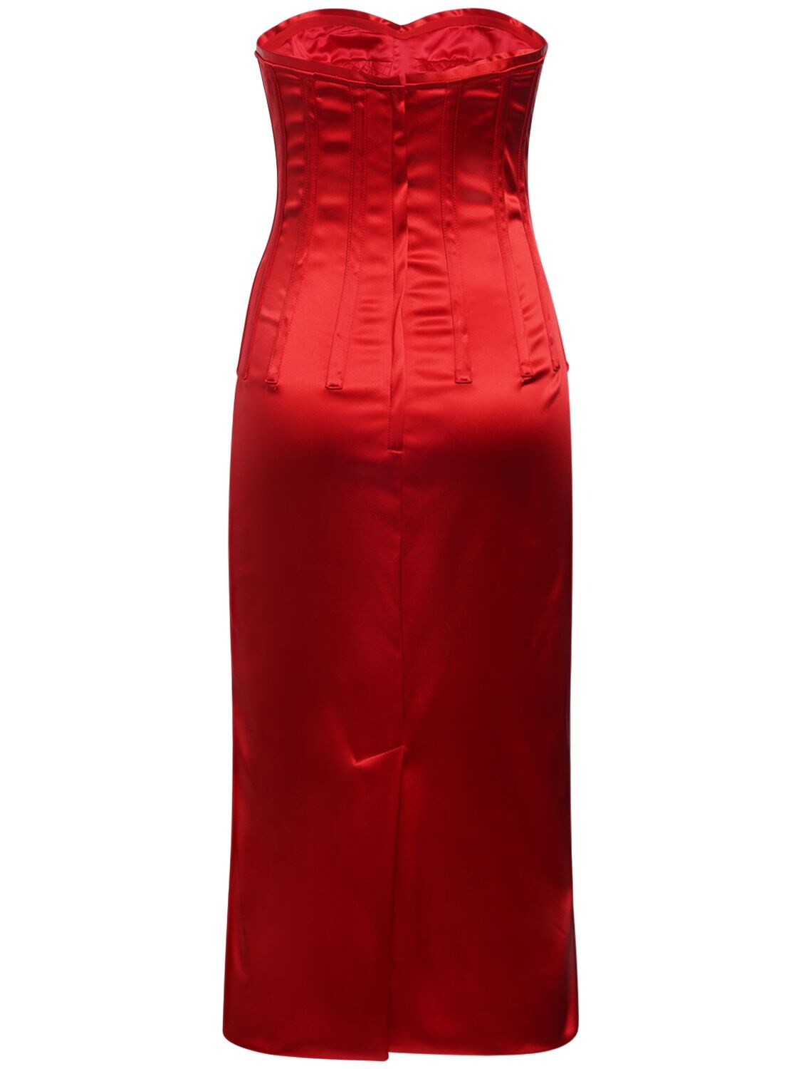 Shop Dolce & Gabbana Stretch Satin Corset Midi Dress In Red