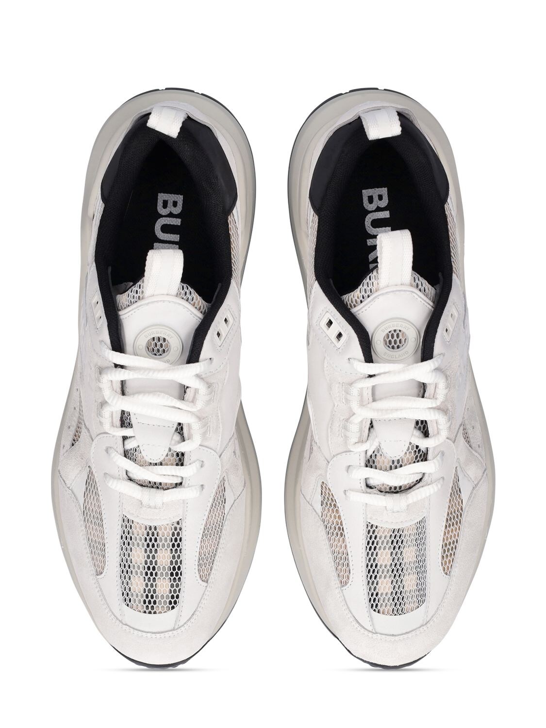 Shop Burberry Sean Low Top Sneakers In White,beige