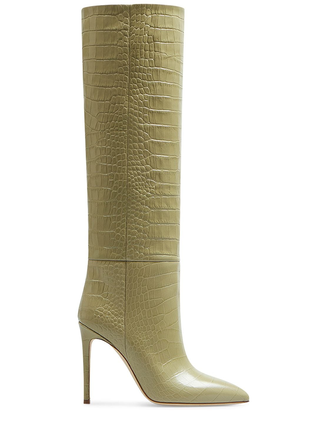 Paris Texas 105mm Croc Embossed Leather Tall Boots In Khaki