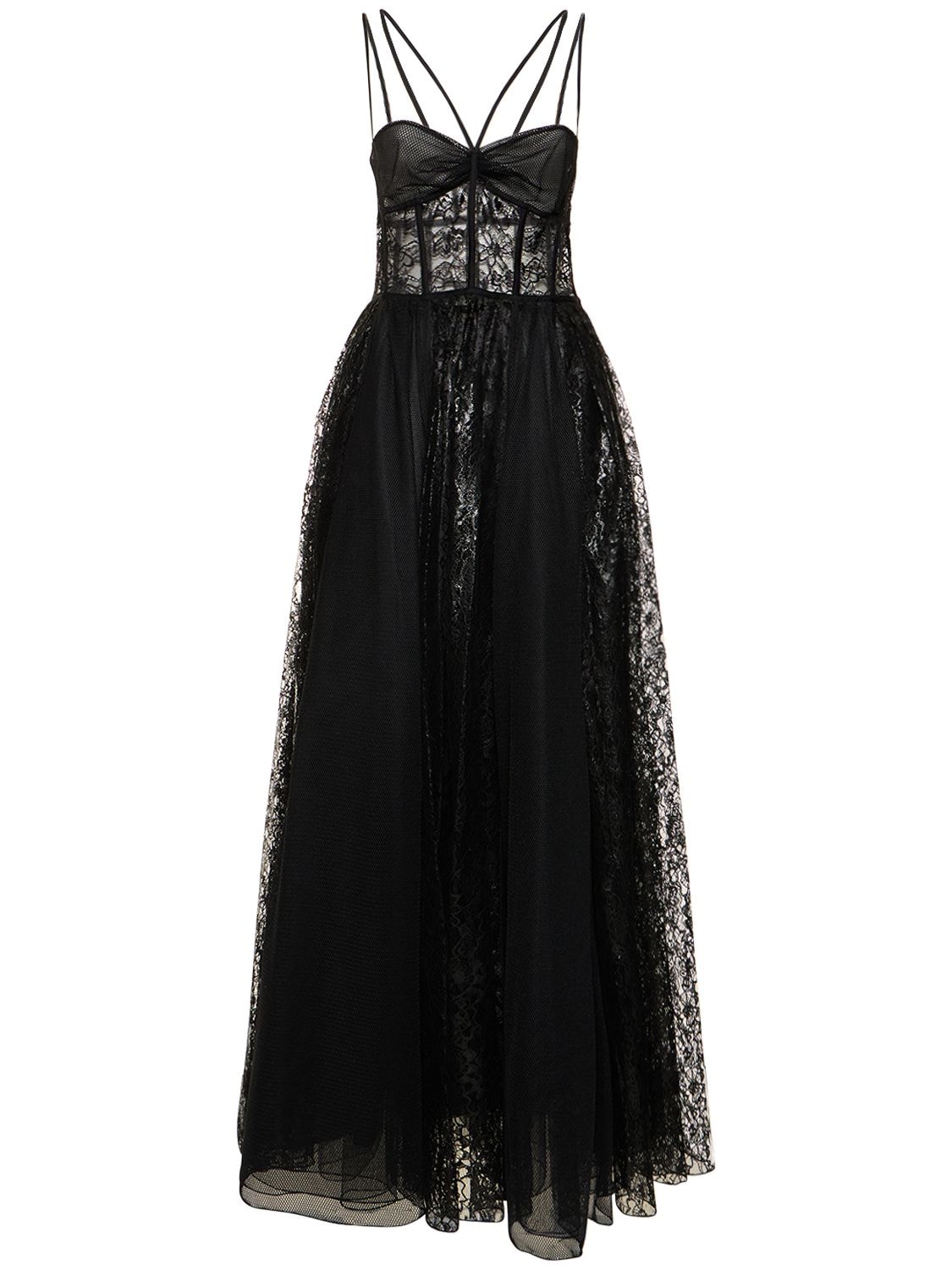 Zuhair Murad Coated Lace Corset Long Dress In Black | ModeSens