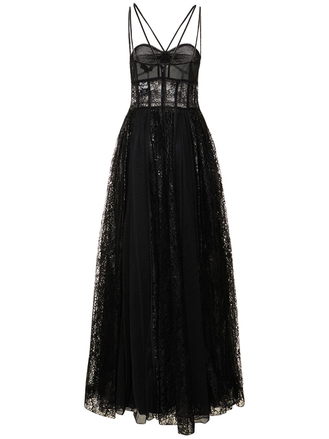 Shop Zuhair Murad Coated Lace Corset Long Dress In Black