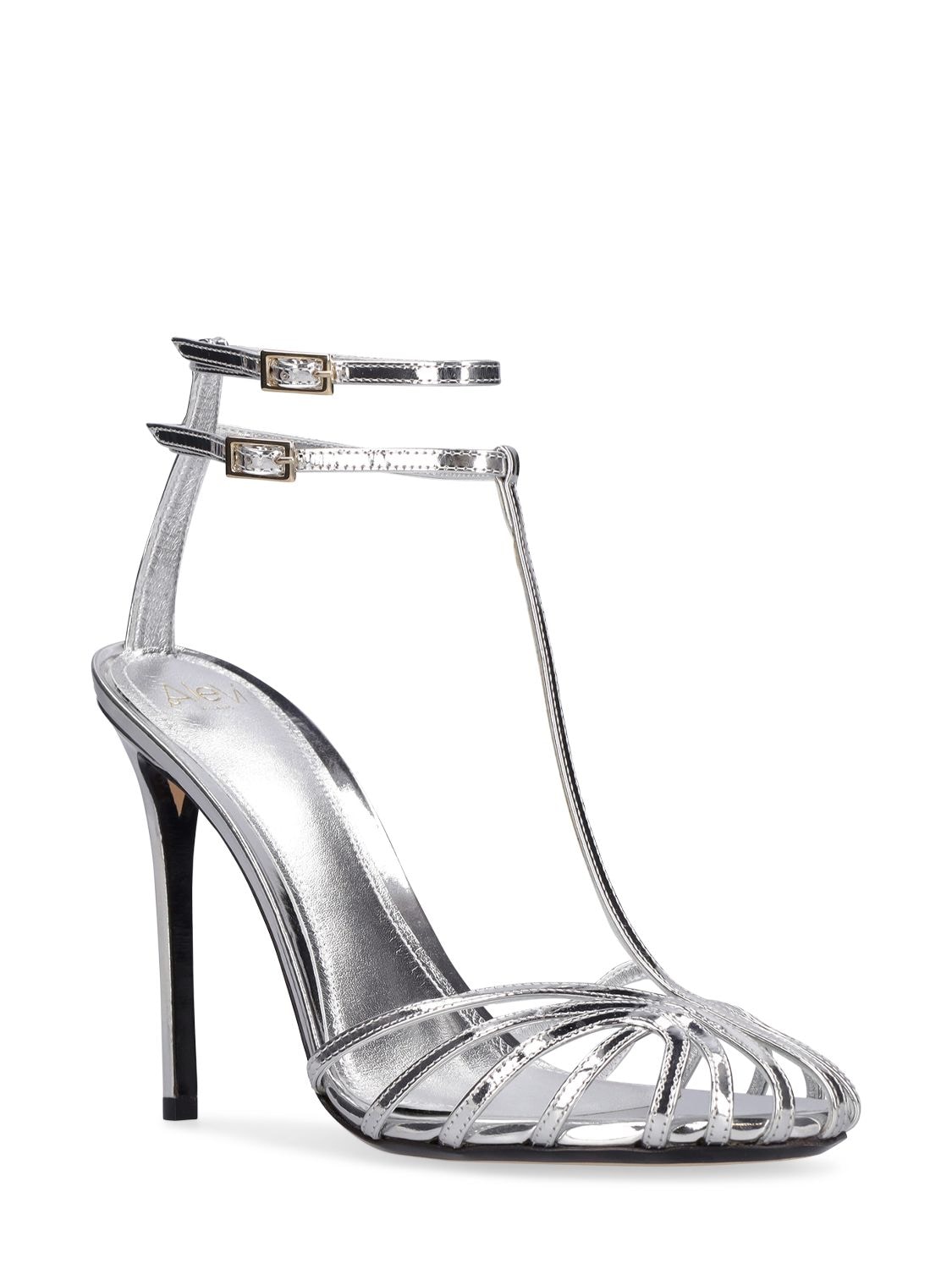 Shop Alevì 110mm Stella Metallic Leather Sandals In Silver