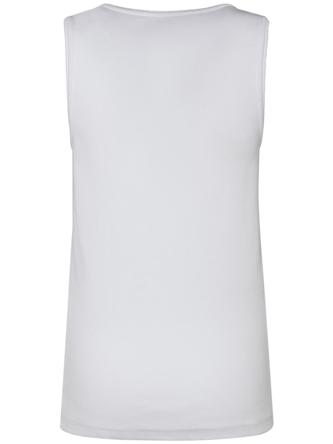 Shop Bottega Veneta Stretch Ribbed Cotton Tank Top In Chalk