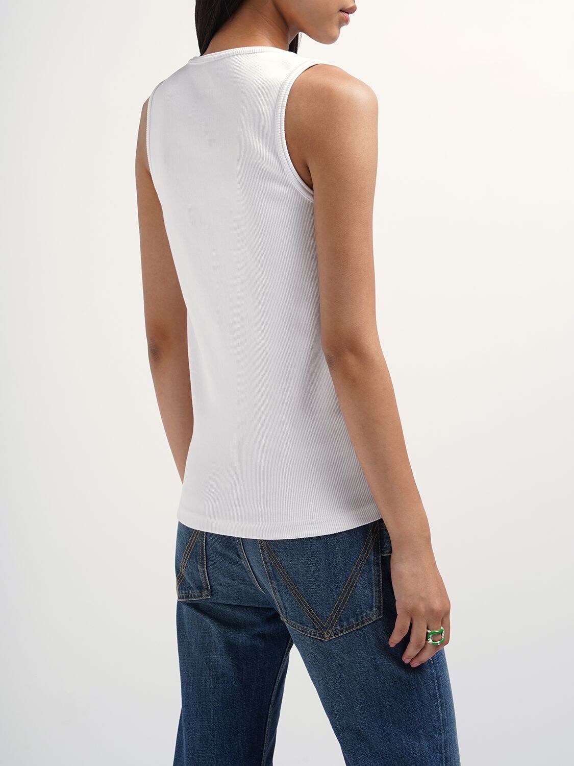 Shop Bottega Veneta Stretch Ribbed Cotton Tank Top In Chalk