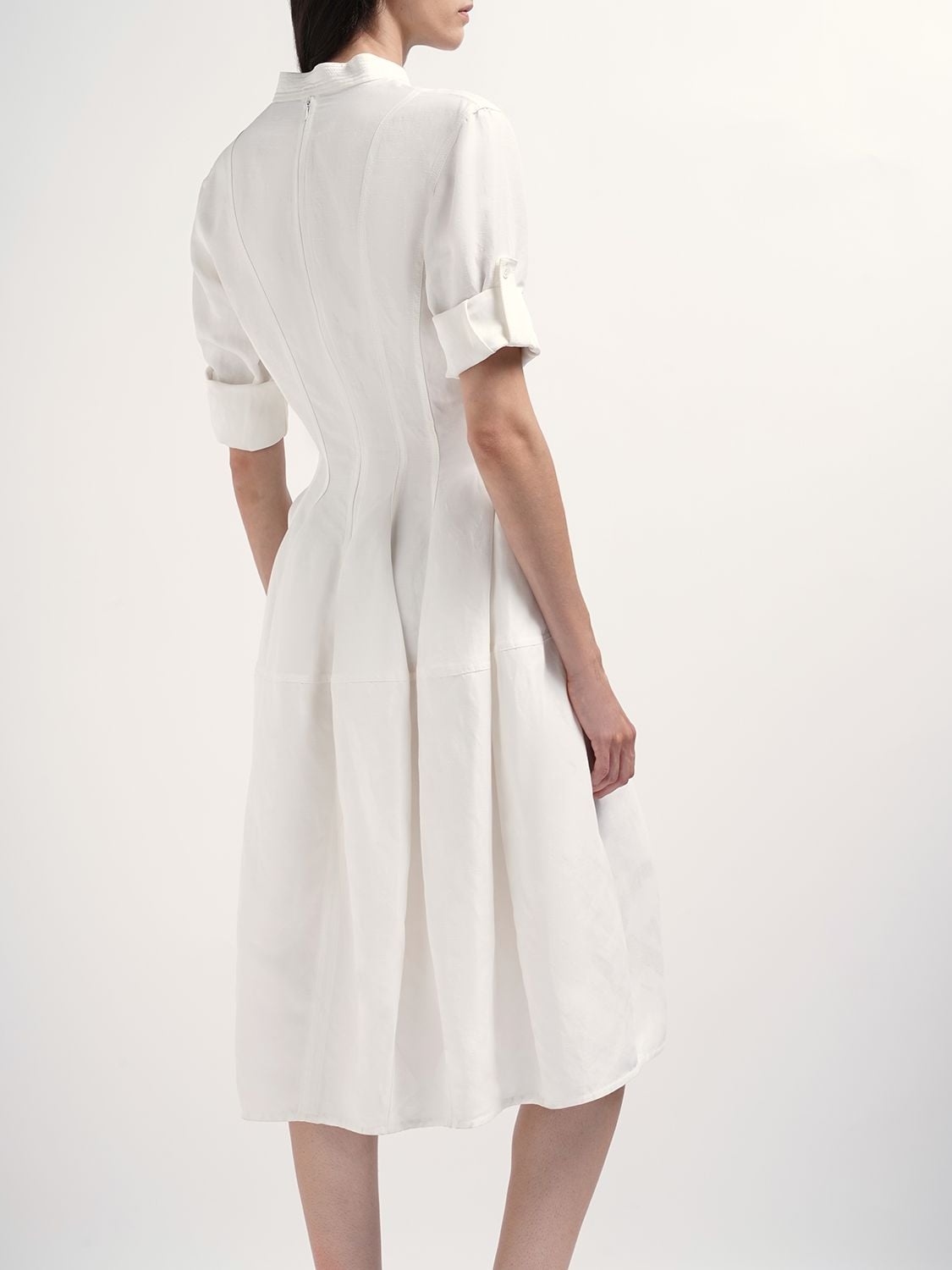 Shop Bottega Veneta Fluid Viscose & Linen Midi Dress In White