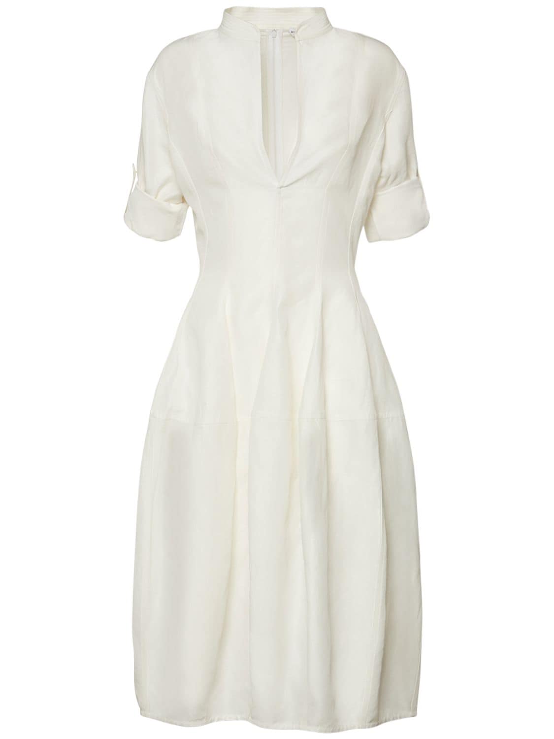 Bottega Veneta Fluid Viscose & Linen Midi Dress In White