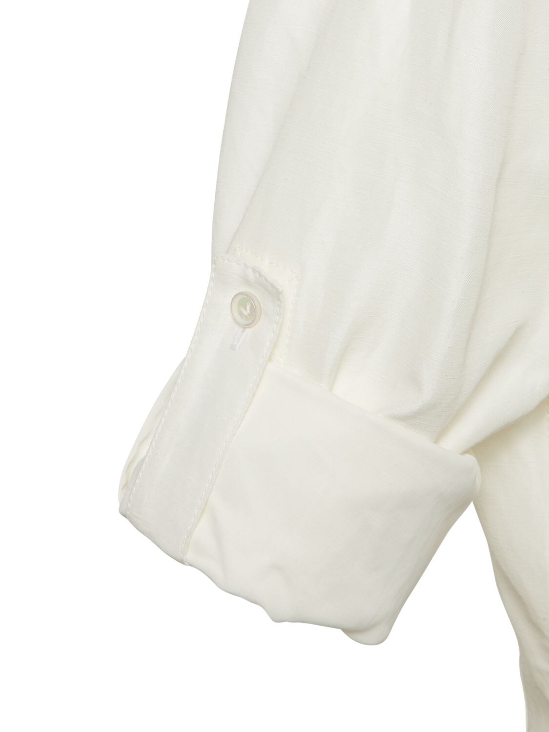 Shop Bottega Veneta Fluid Viscose & Linen Midi Dress In White