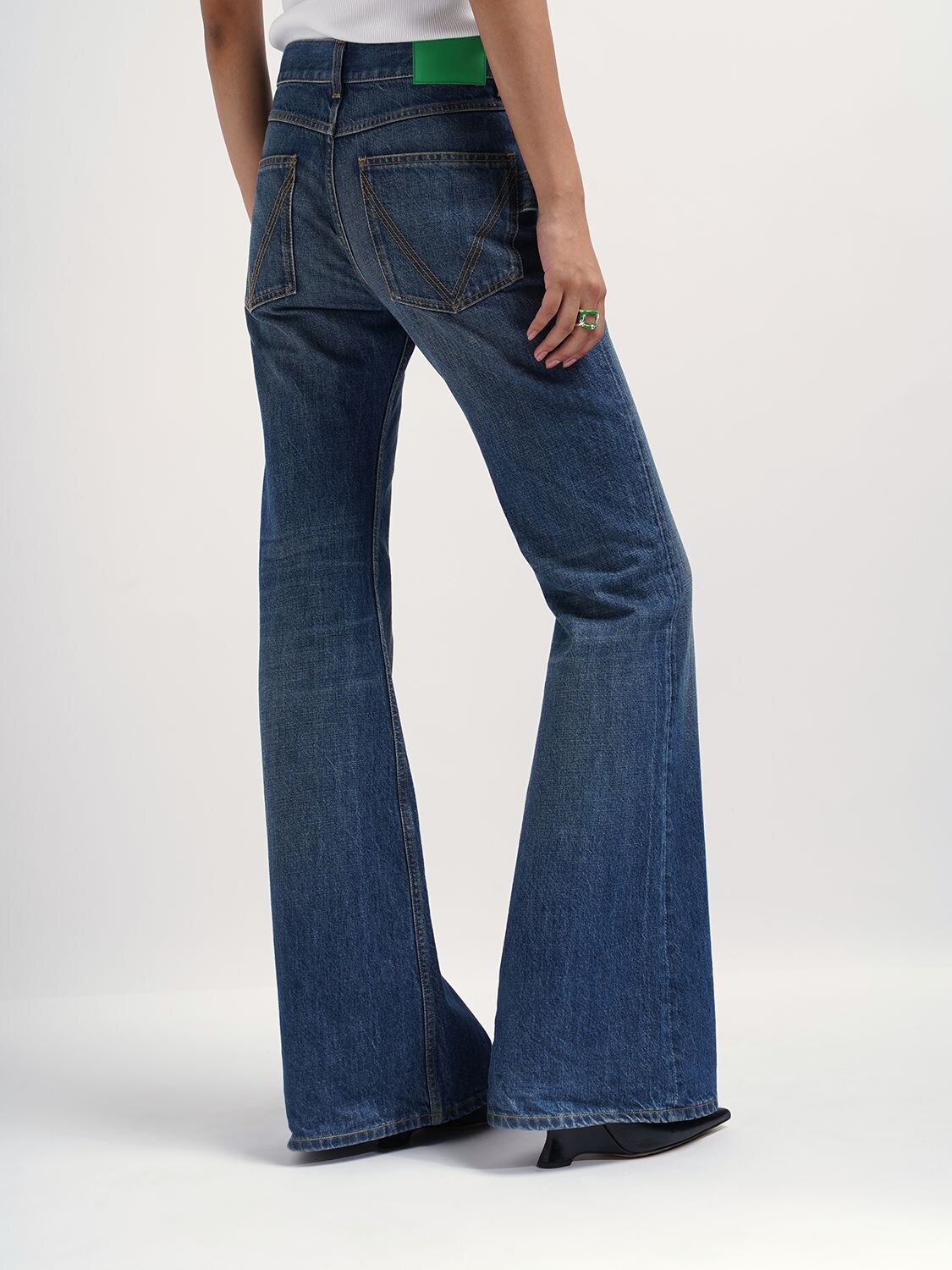 Shop Bottega Veneta Flared Denim Jeans In Mid Blue