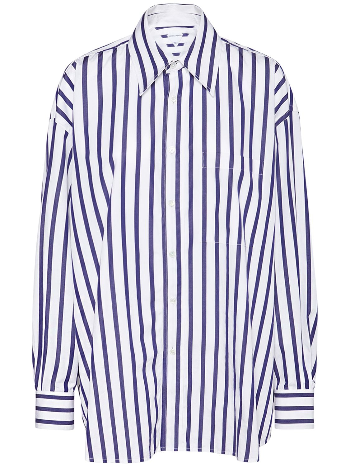 Shop Bottega Veneta Wide Stripe Cotton Shirt In White,navy