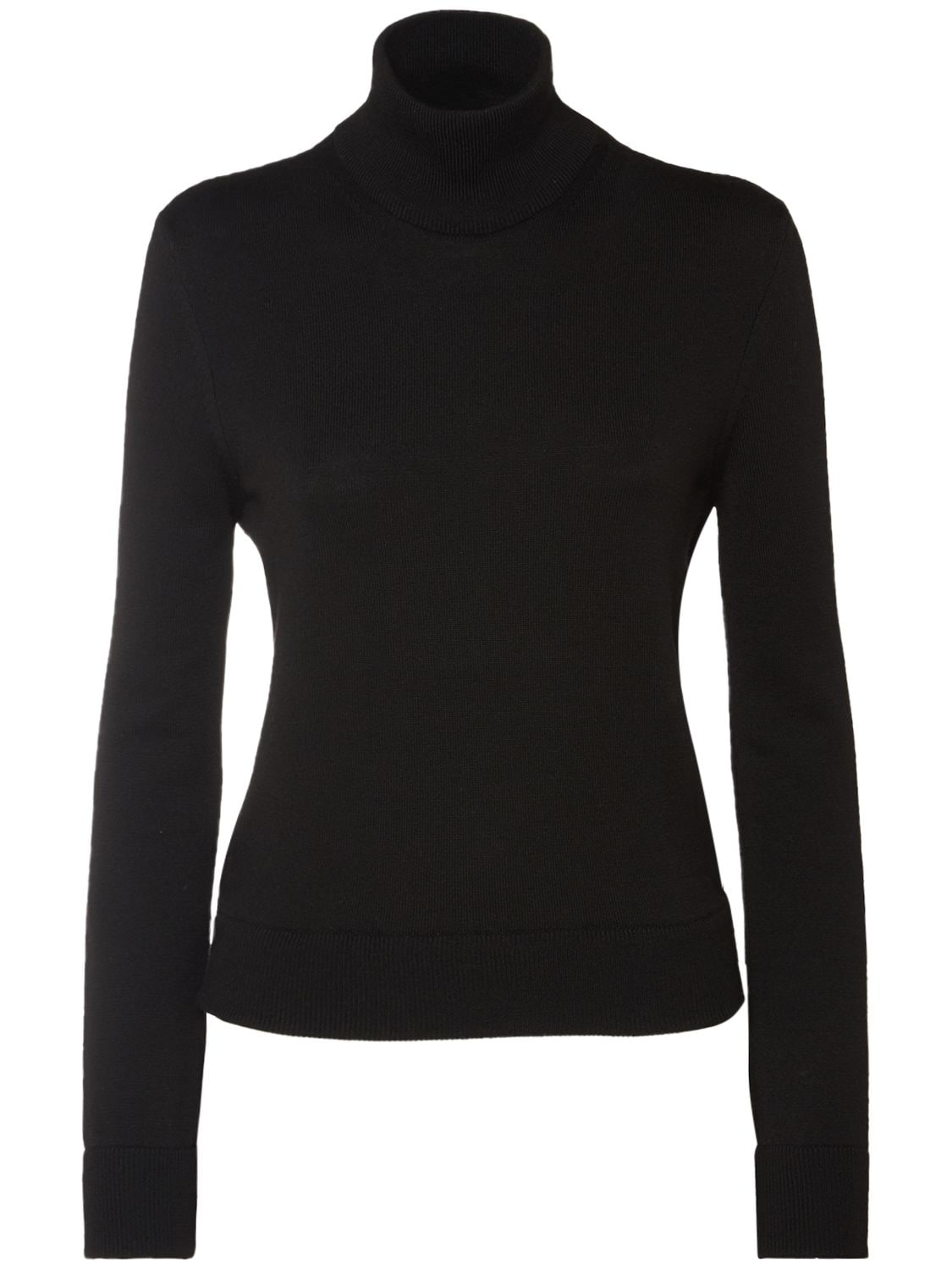 Bottega Veneta Bell Sleeve Turtleneck Wool-blend Sweater In Black