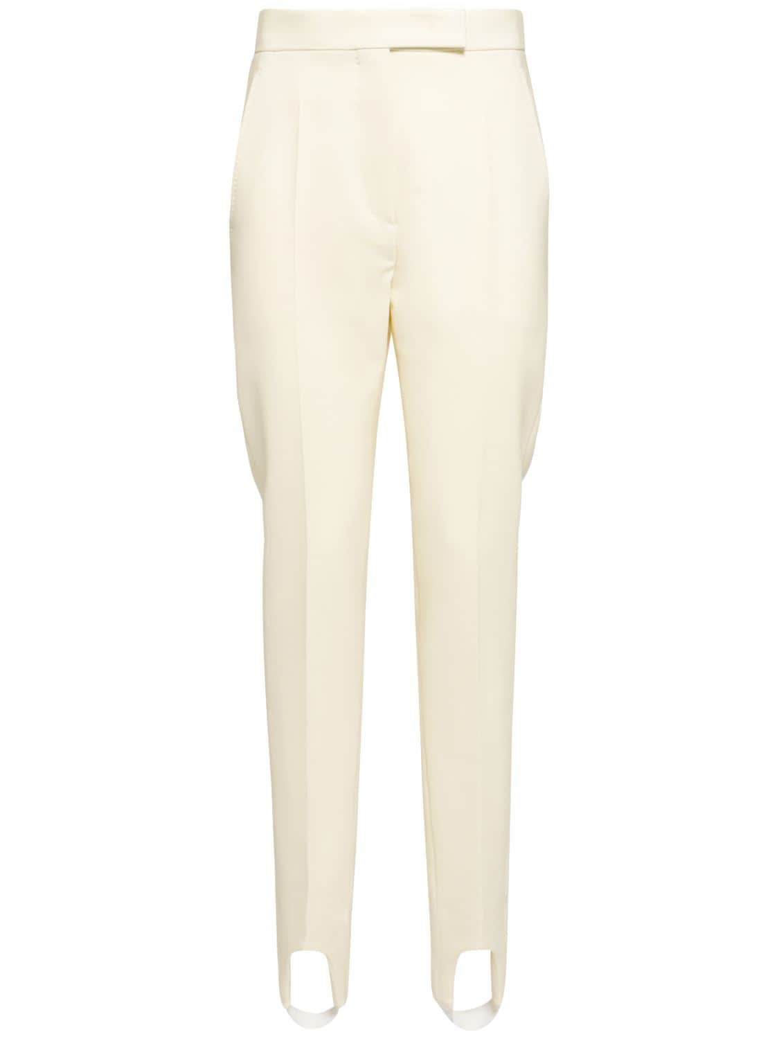 Max Mara Manolo Stretch Wool Straight Pants In Crema