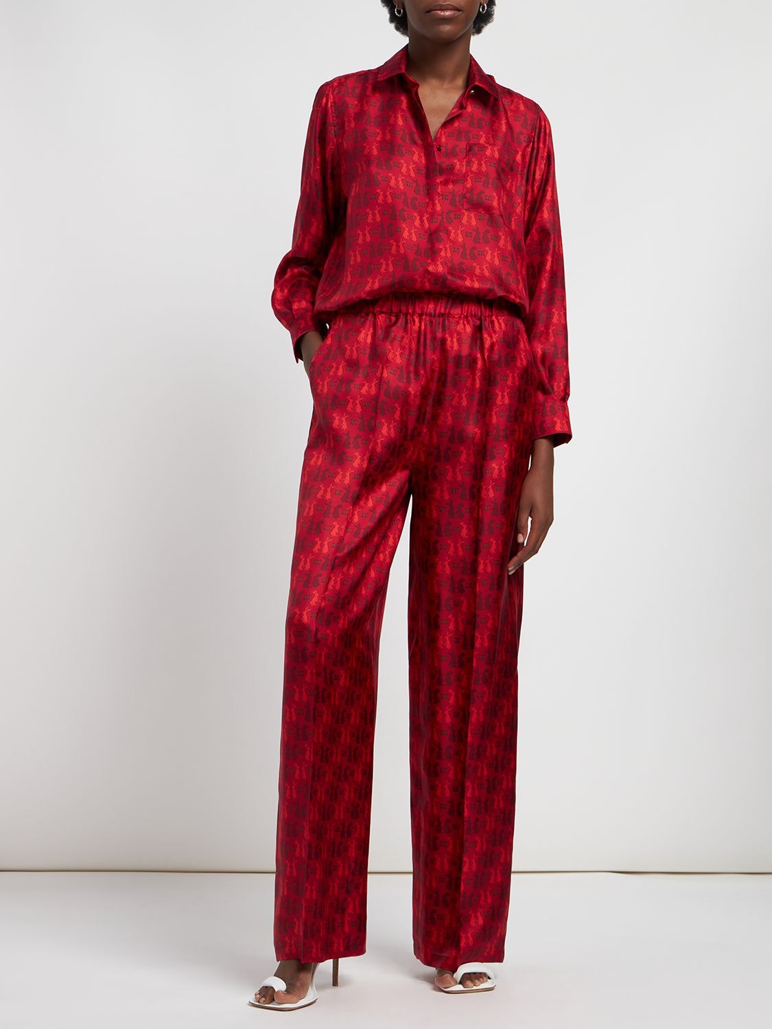 Anversa Printed Silk Twill Pajama Pants In Multicolor