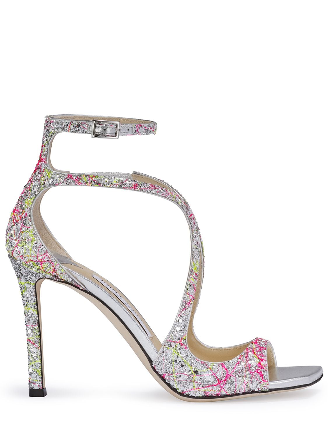 Jimmy Choo 95mm Azia Glittered Sandals In Multicolor