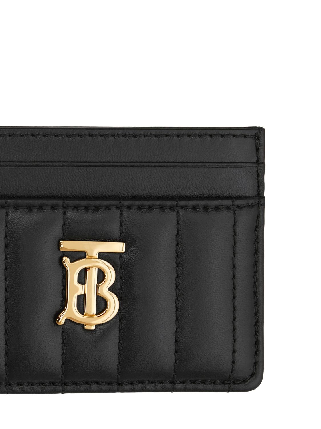Shop Burberry Lola Quilted Leather Card Holder In Black,light G