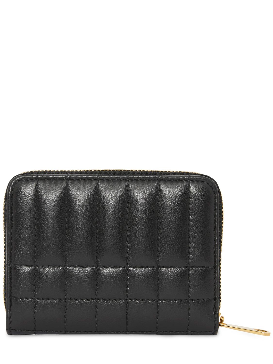 Shop Burberry Lola Quilted Leather Wallet In Black,light G