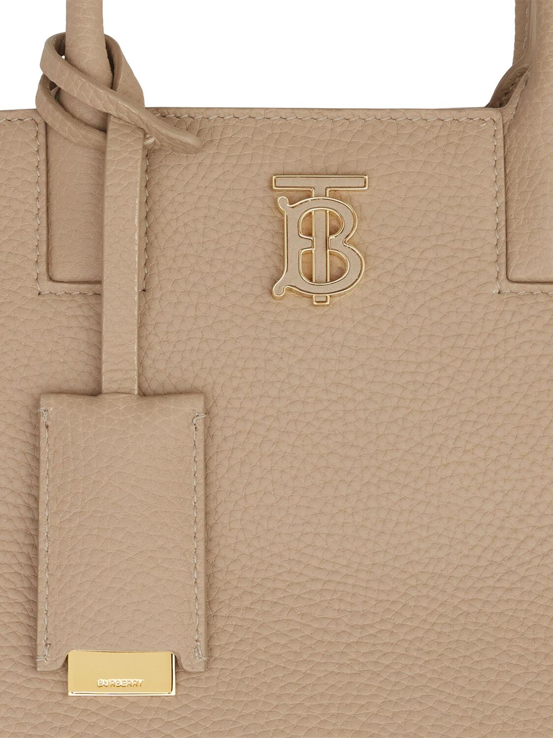 Shop Burberry Mini Frances Grained Leather Tote Bag In Oat Beige