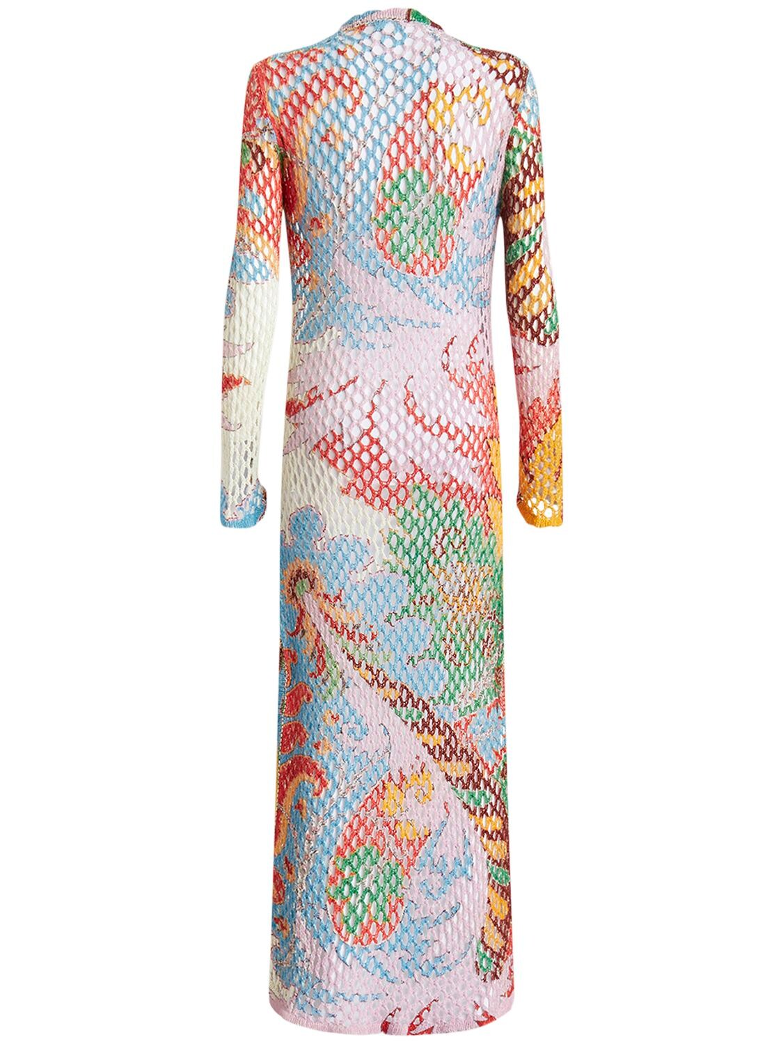 Shop Etro Multi Open Knit Linen Long Cardigan In Multicolor