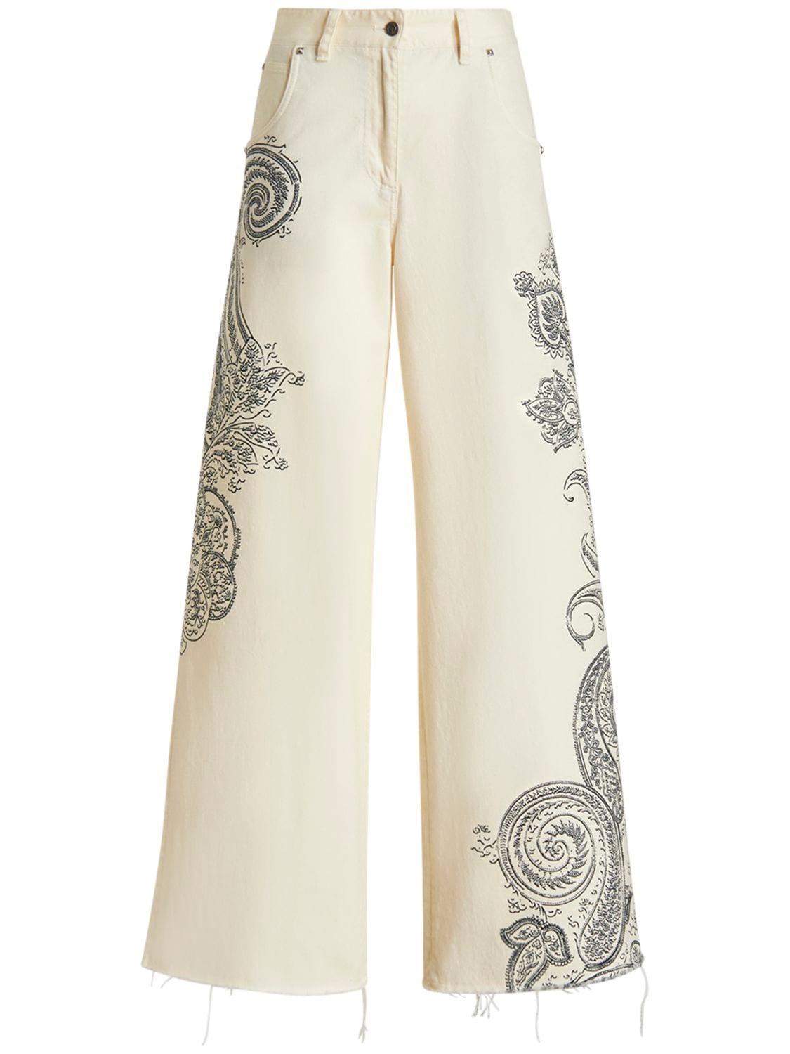 Etro Paisley Print High Waist Wide Leg Jeans In Multicolor