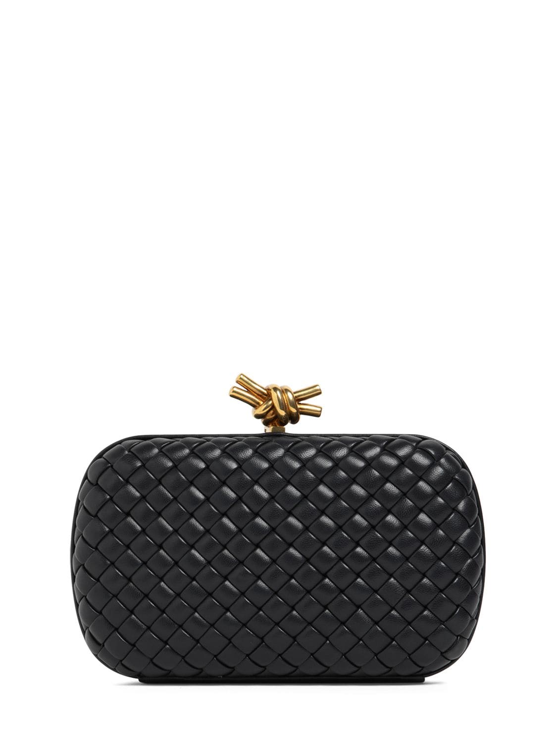 Shop Bottega Veneta Knot Leather Clutch In Black