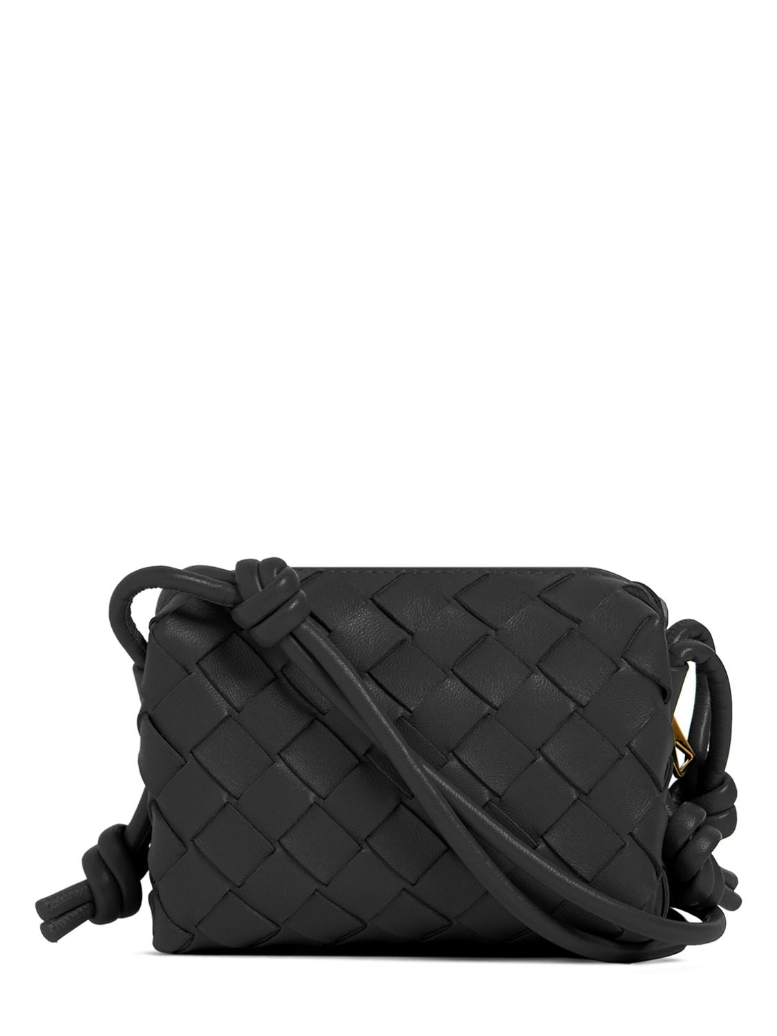 Shop Bottega Veneta Micro Loop Leather Shoulder Bag In Black