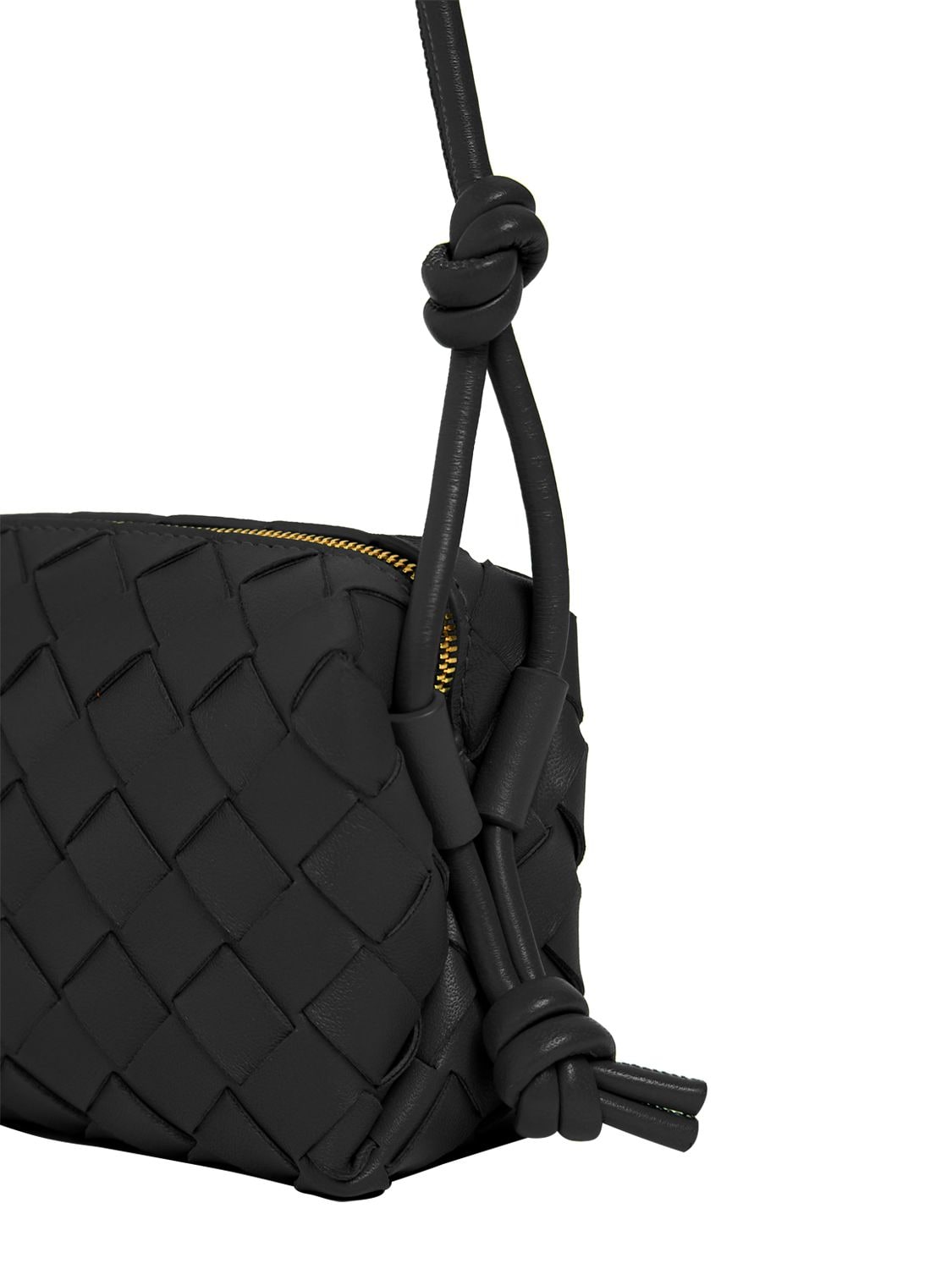 Shop Bottega Veneta Micro Loop Leather Shoulder Bag In Black