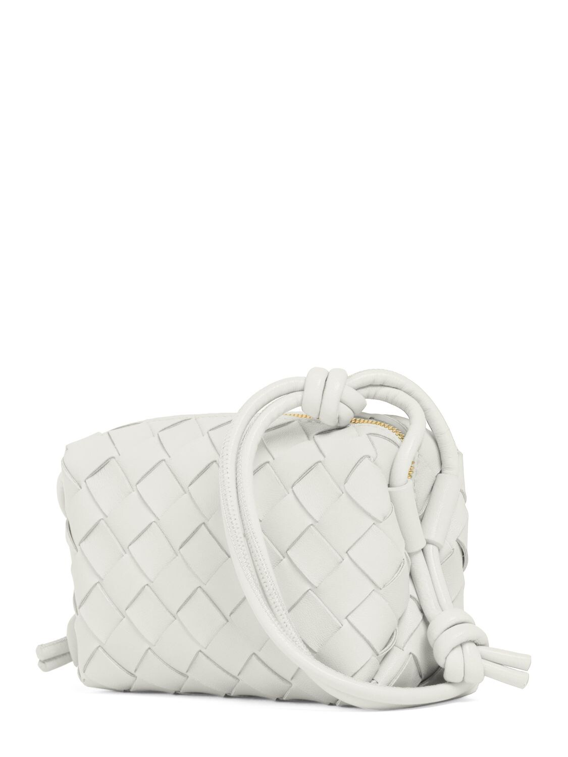 Shop Bottega Veneta Micro Loop Leather Shoulder Bag In White
