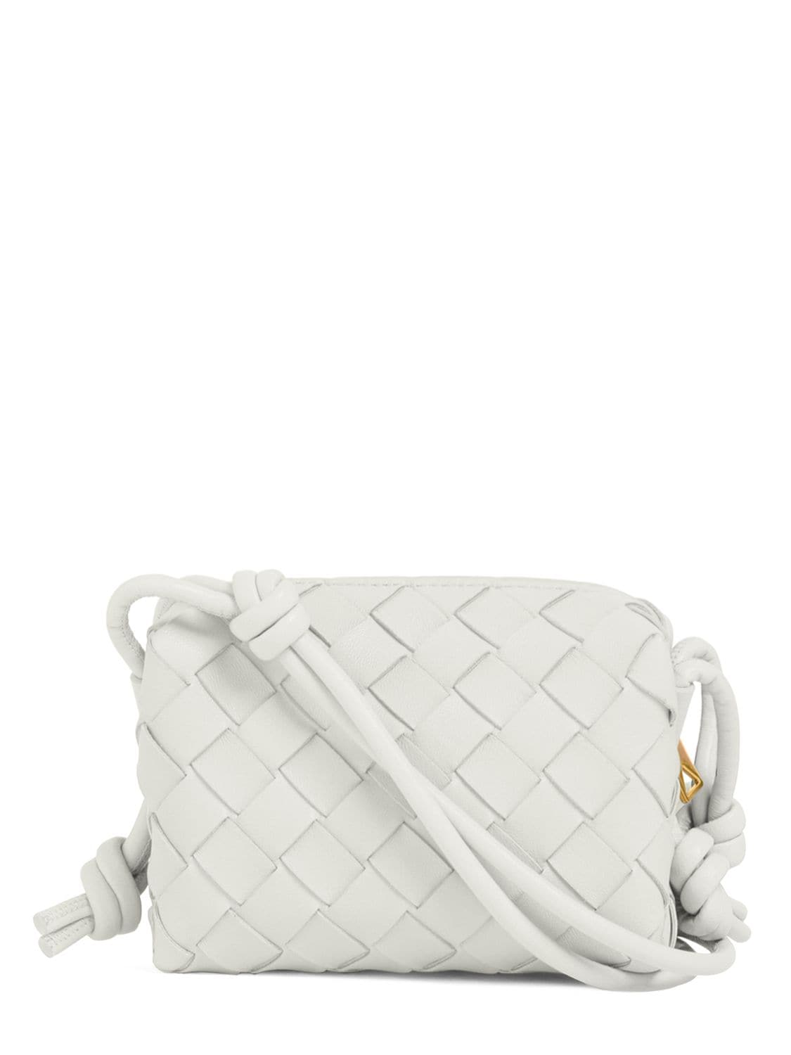 Shop Bottega Veneta Micro Loop Leather Shoulder Bag In White