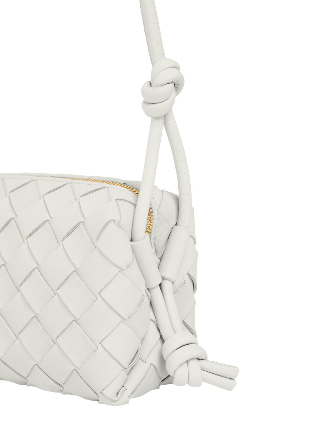 Shop Bottega Veneta Micro Loop Leather Shoulder Bag In White