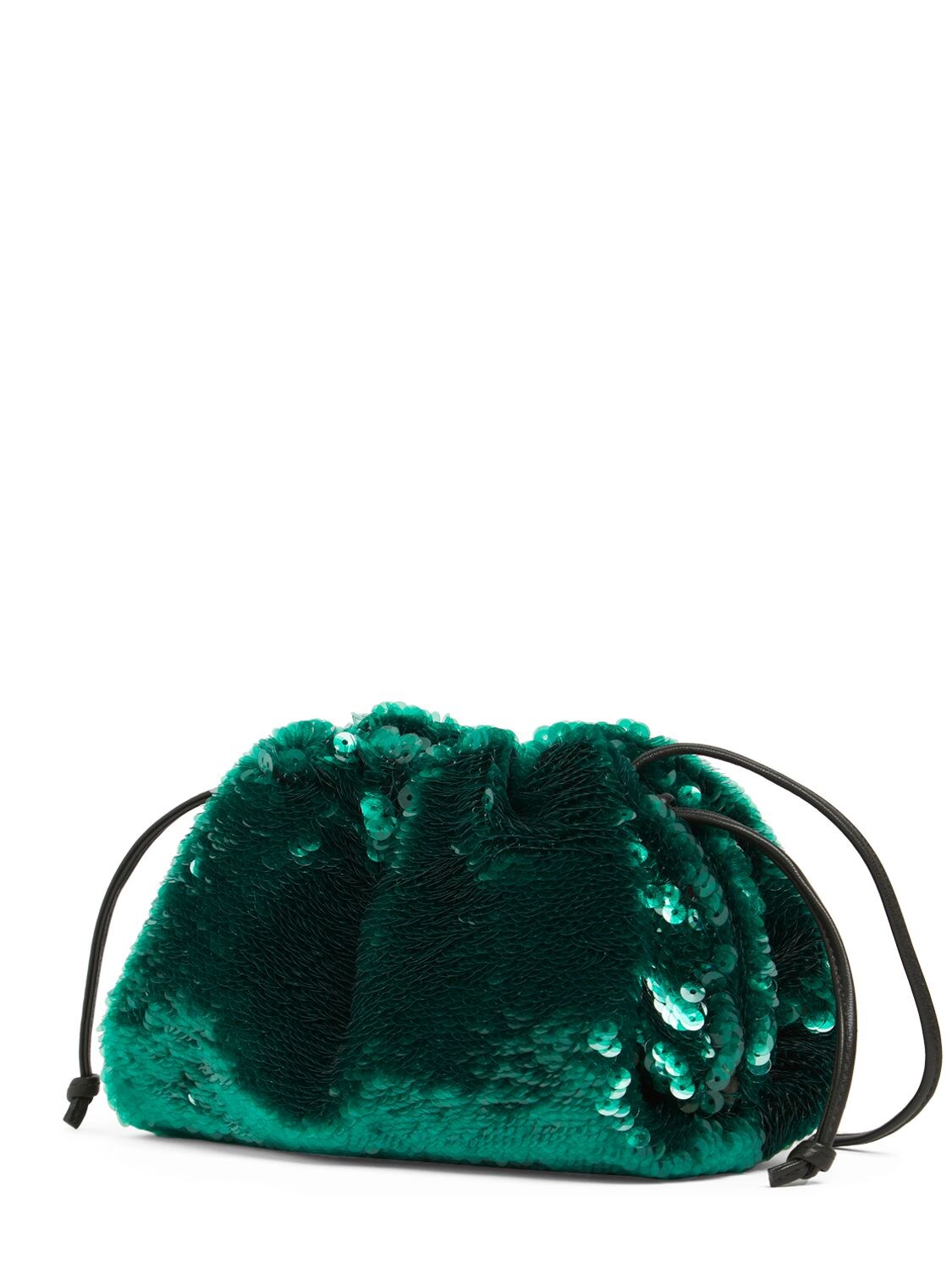 Shop Bottega Veneta The Mini Sequined Pouch In Dark Green