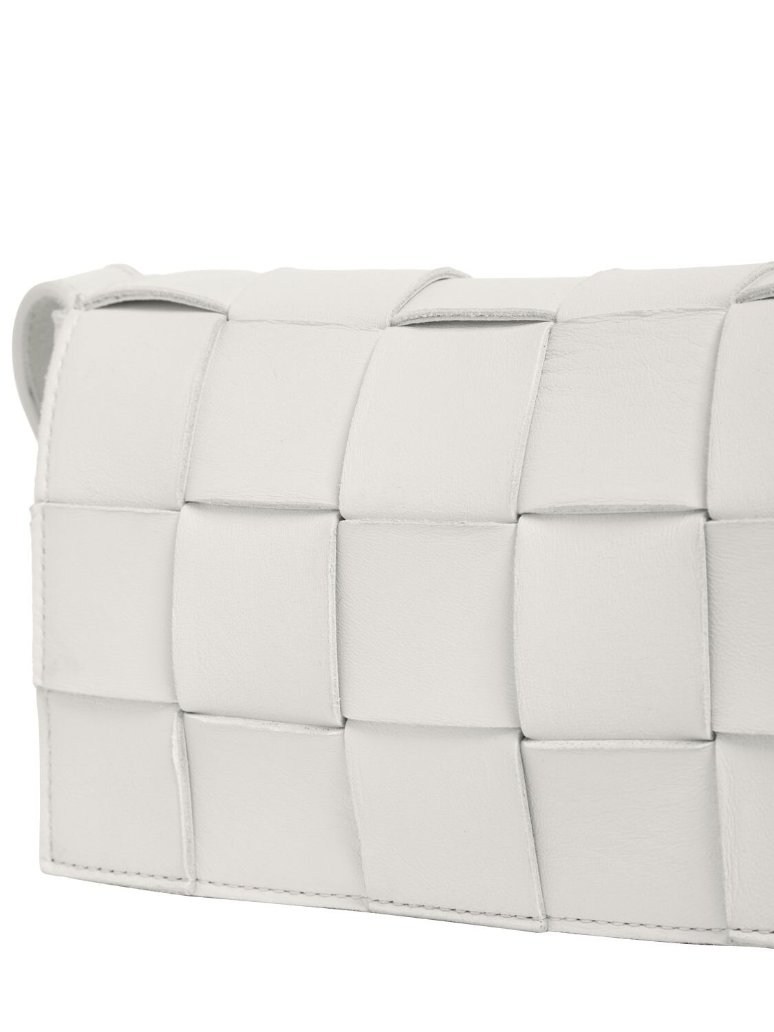 Shop Bottega Veneta Small Cassette Leather Crossbody Bag In White