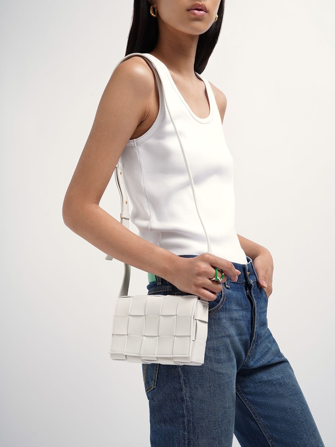 Shop Bottega Veneta Small Cassette Leather Crossbody Bag In White