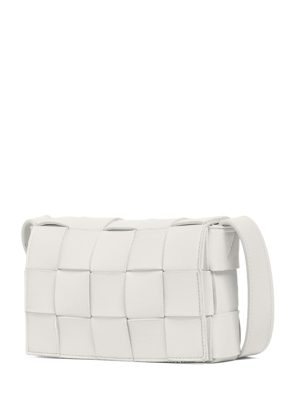 Shop Bottega Veneta Small Cassette Leather Crossbody Bag In White