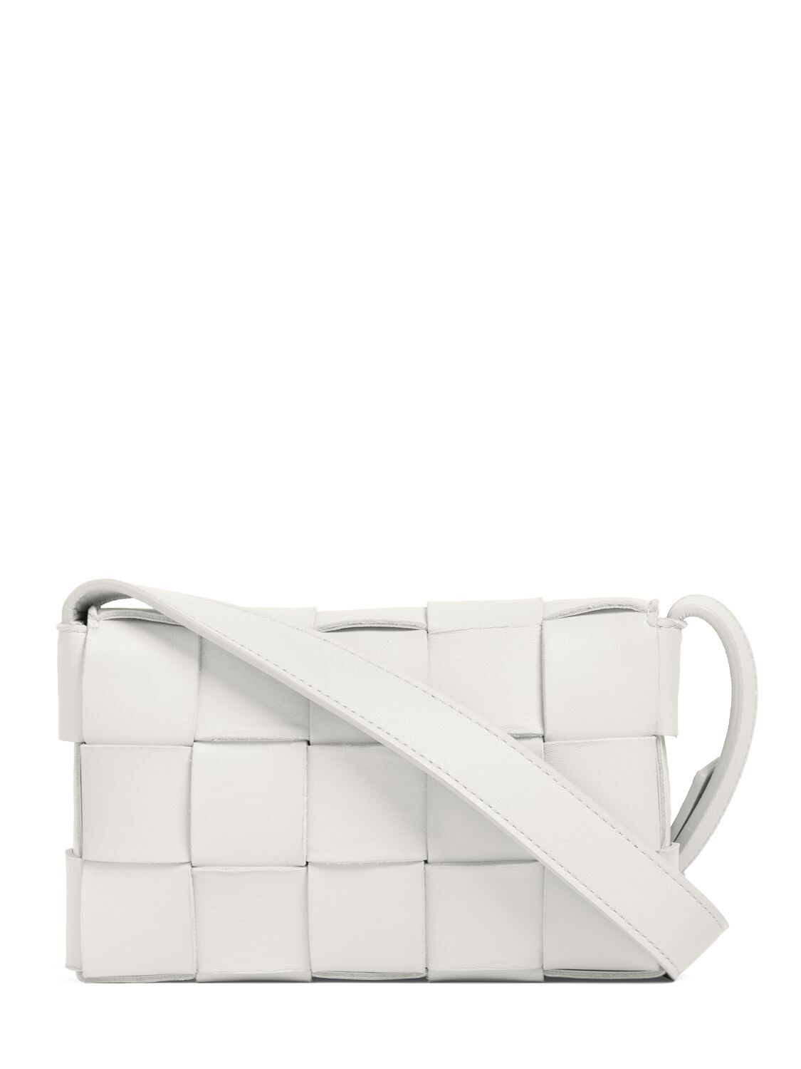 Shop Bottega Veneta Small Cassette Leather Crossbody Bag In White