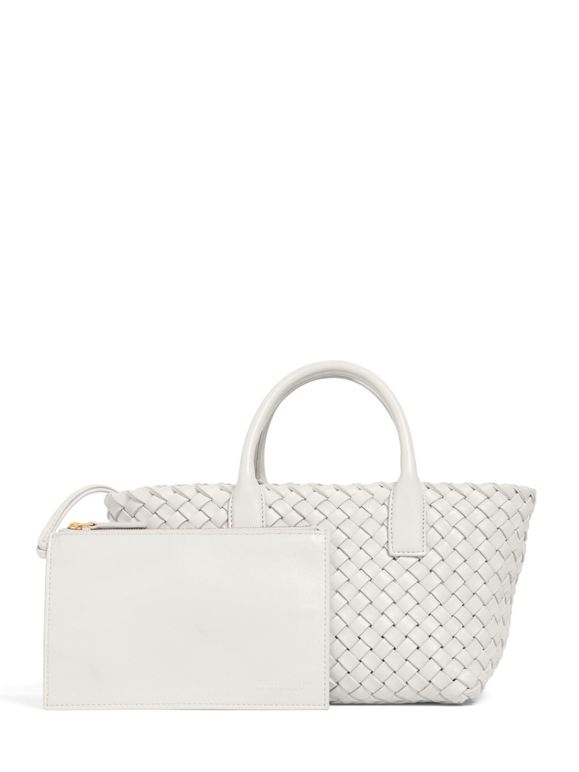 Shop Bottega Veneta Cabat Leather Top Handle Bag In White