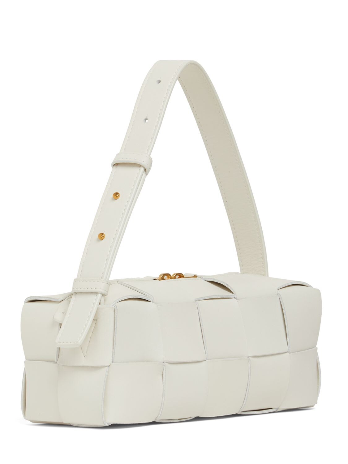 Shop Bottega Veneta Small Brick Cassette Leather Bag In White