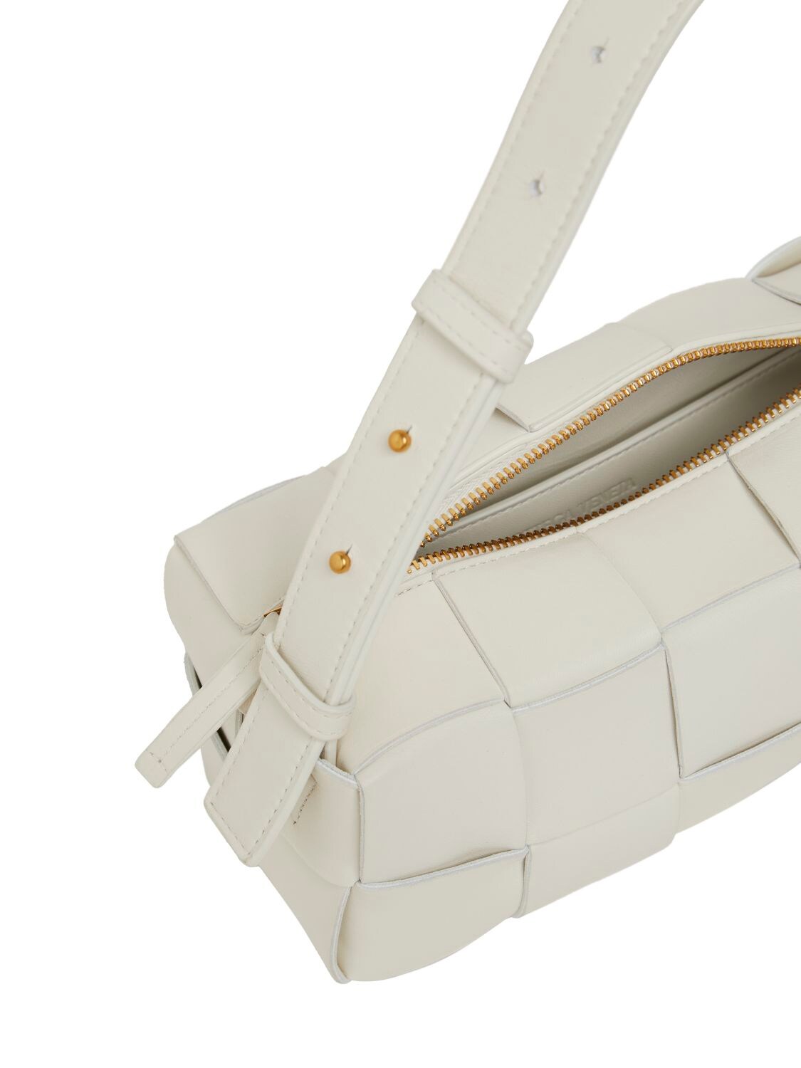 Shop Bottega Veneta Small Brick Cassette Leather Bag In White