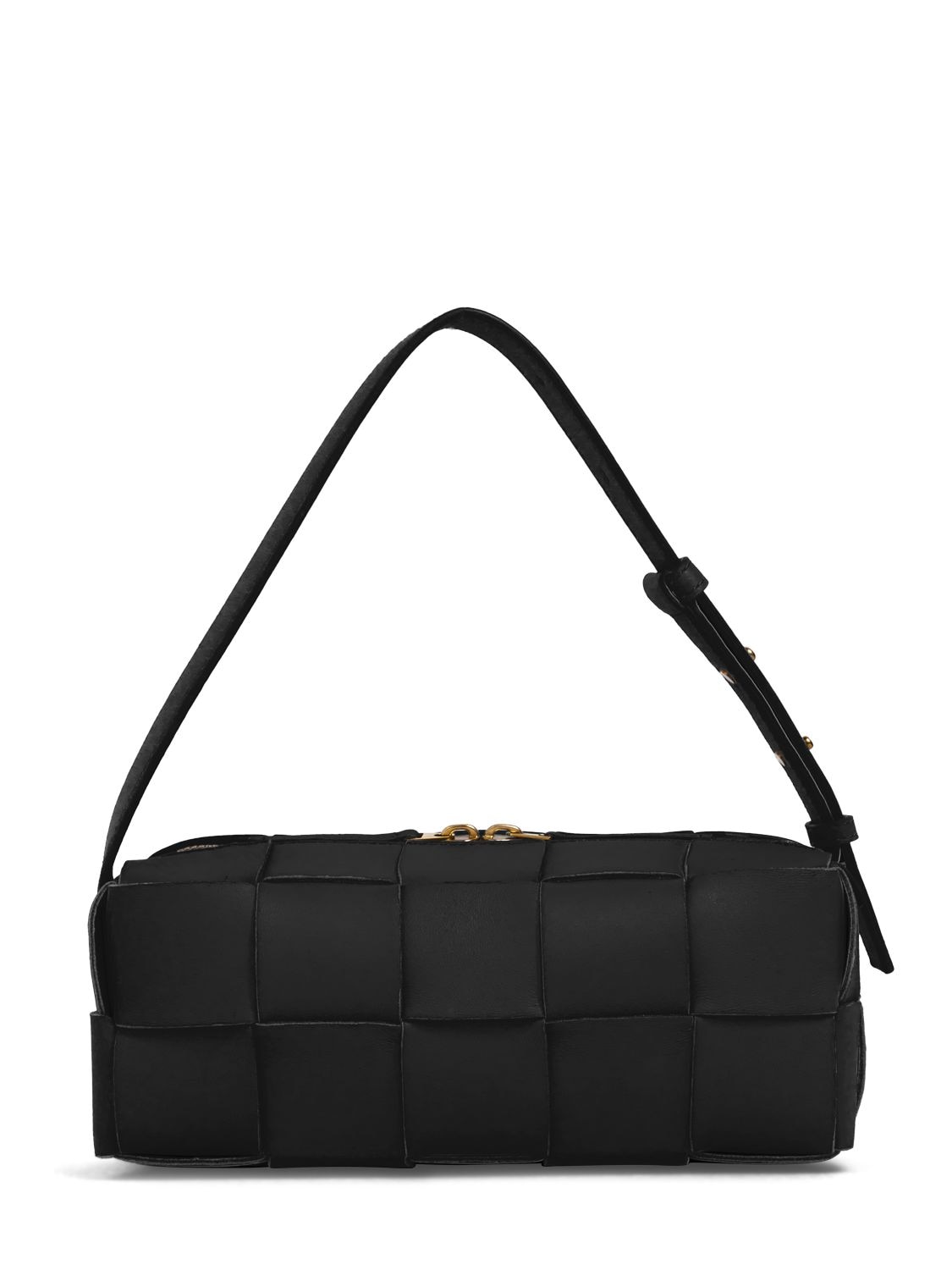 Shop Bottega Veneta Brick Leather Shoulder Bag In Black