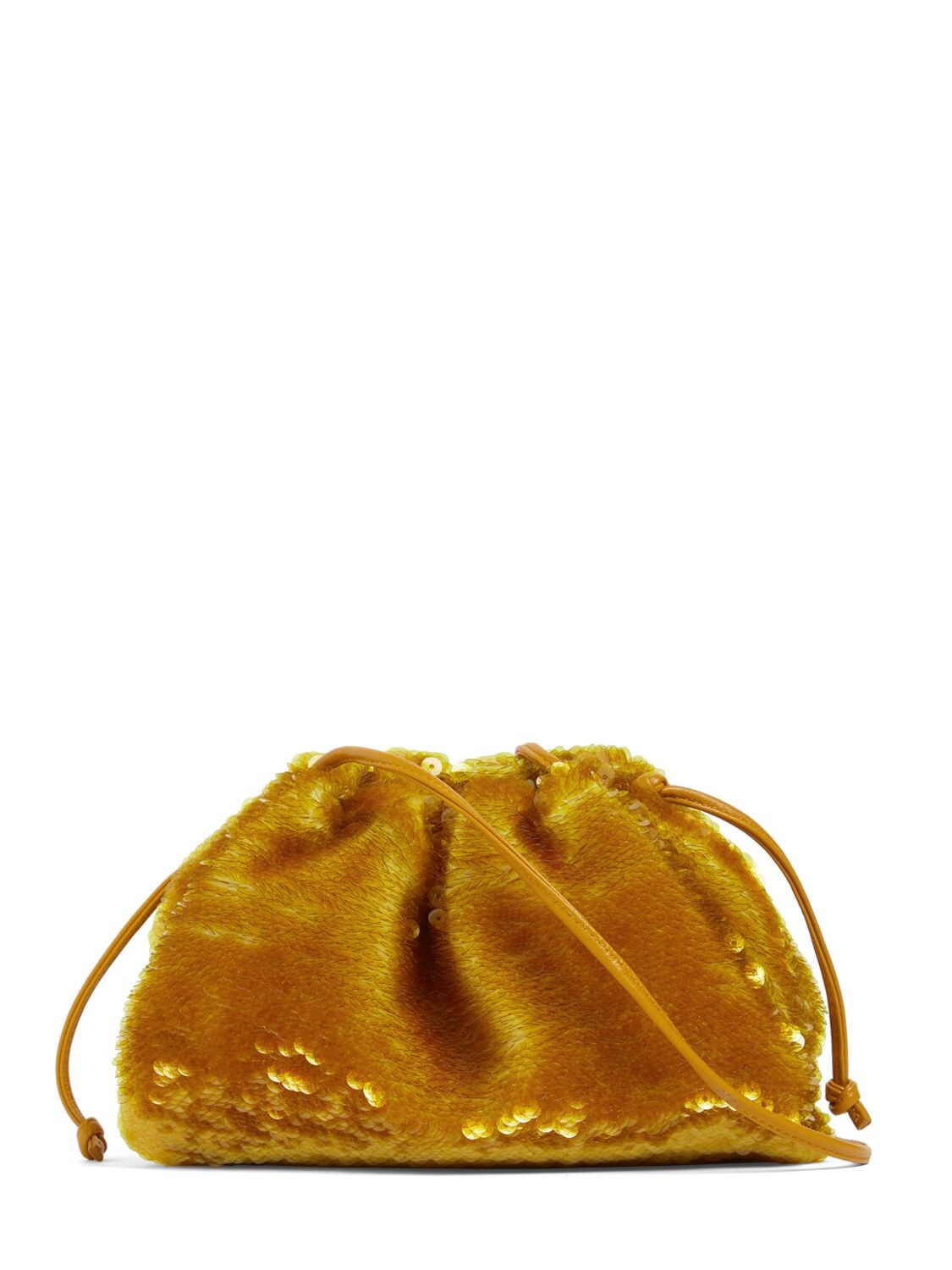 Shop Bottega Veneta The Mini Sequined Pouch In Honey