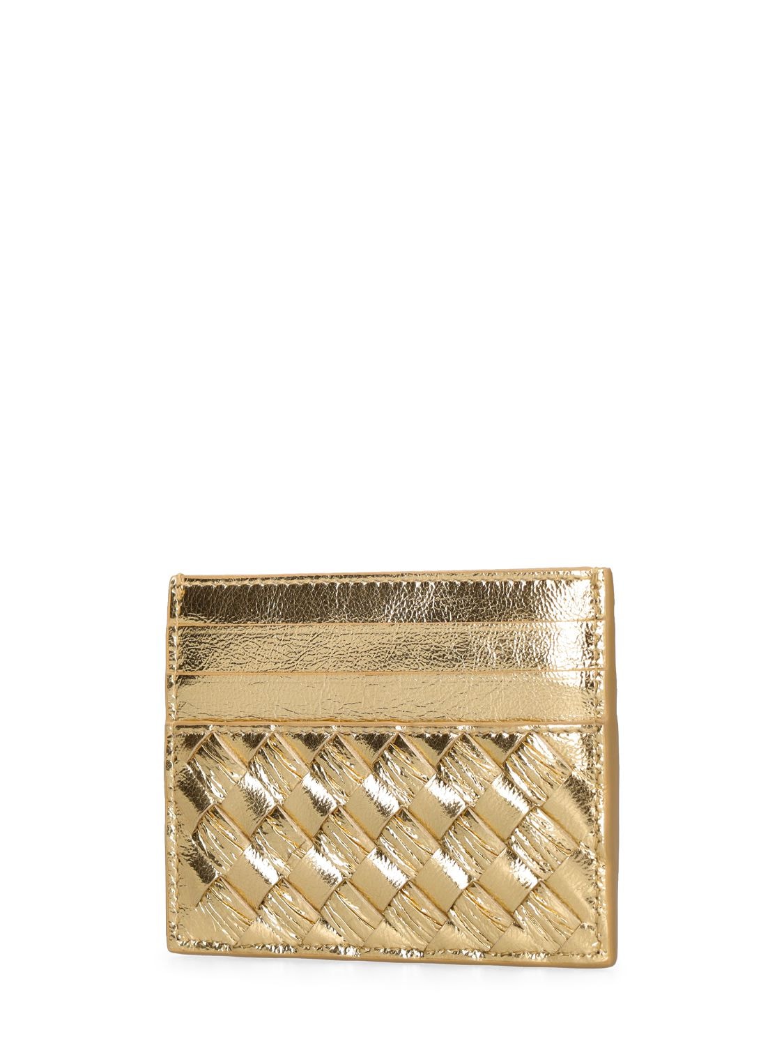 Shop Bottega Veneta Intrecciato Leather Credit Card Case In Gold