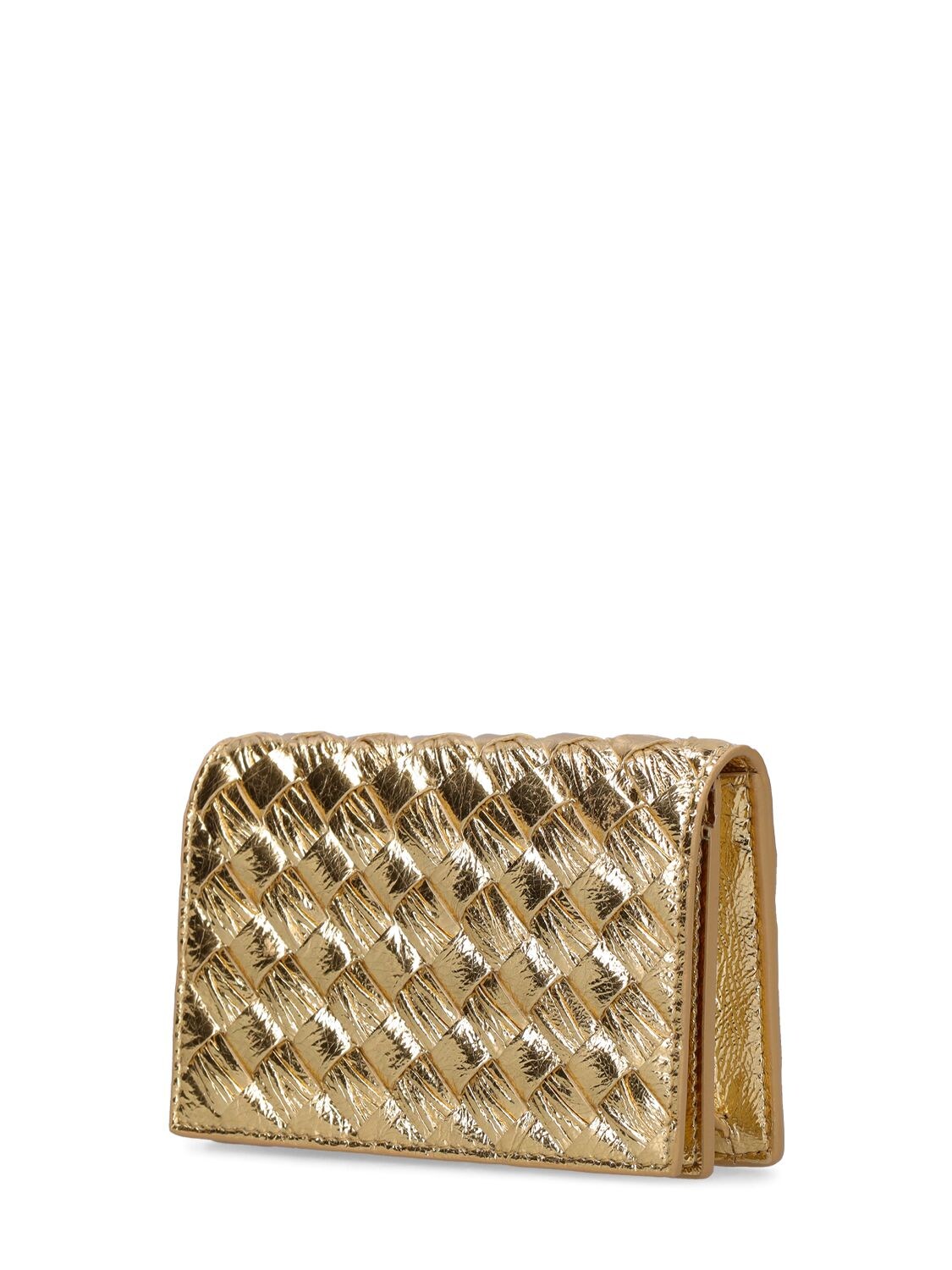 Shop Bottega Veneta Intrecciato Leather Wallet In Gold