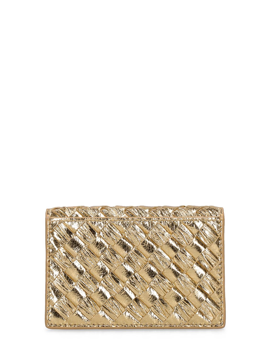 Shop Bottega Veneta Intrecciato Leather Wallet In Gold
